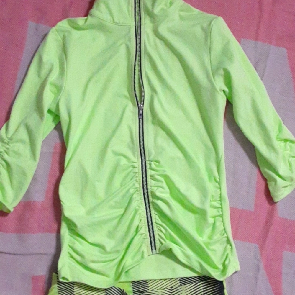 Calvin Klein performance neon yellow zip front Activewear top &  gym leggings